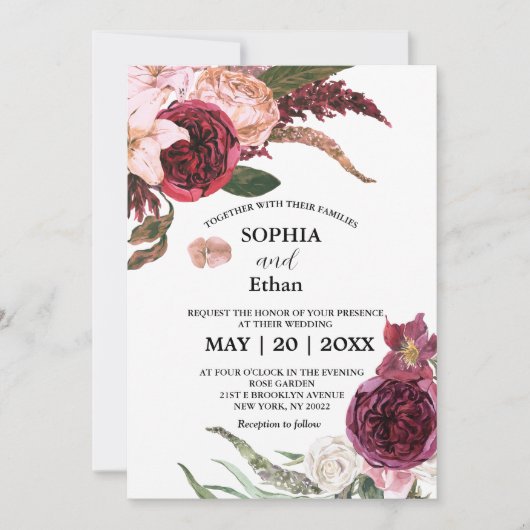 Bourgogne Sangria Mariage Invitations (Devant)