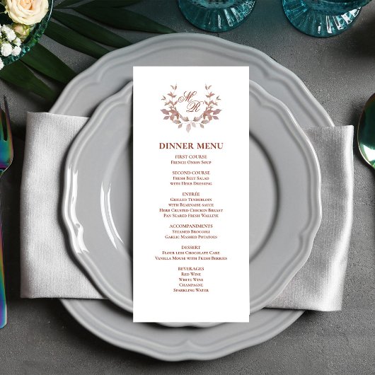 Bourgogne Script Classic Wedding Dinner Menu
