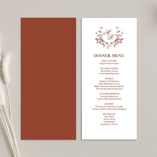 Bourgogne Script Classic Wedding Dinner Menu