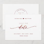 Bourgogne Script Eenvoudige Stamp Wedding Save the Date (Voorkant / Achterkant)