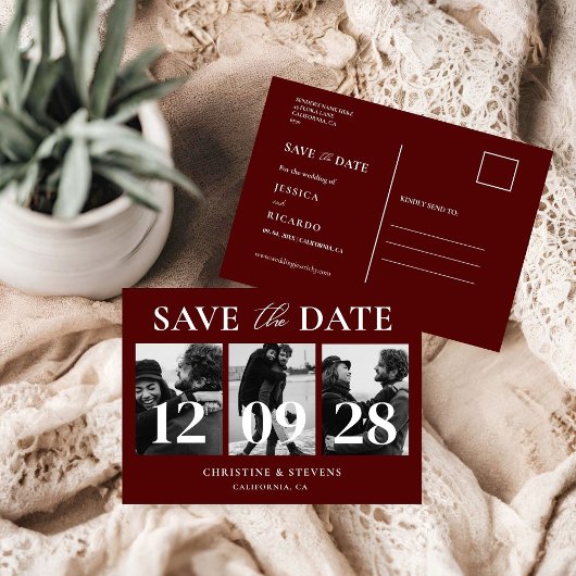 Bourgogne Script Wedding Save the Date Foto Briefkaart
