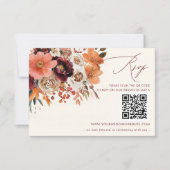 Bourgogne Sinaasappel Bloemen Fall Wedding QR CODE RSVP Kaartje (Voorkant)
