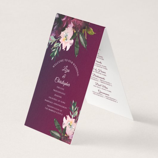 Bourgogne Splendor Floral Classic Wedding Program Kaart (Voorkant)