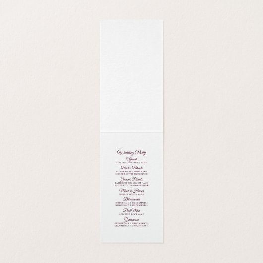 Bourgogne Splendor Floral Classic Wedding Program Kaart (Binnenkant ongevouwen)