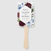 Bourgogne Stoffig Blauw Huwelijksprogramma Hand Fa Handwaaier (Voorkant)
