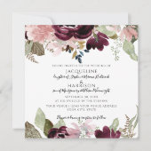 Bourgogne Stoffig Roze Bloemen Elegant Foliage Bru Kaart (Voorkant)