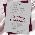 Bourgogne sur Grey Frilly Faire-part de mariage BU<br><div class="desc">Ces invitations de mariage abordables et abordables sont le choix parfait pour la classe, le style et la beauté sur un budget. Le design présente du texte de couleur bordeaux sur un arrière - plan gris avec des boucles et des tourbillons en faux feuille d'argent ornés dans les coins. La...</div>