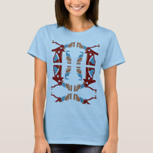 Bourgogne Tan Blauw Abstract Mediterraan geïnspire T-shirt