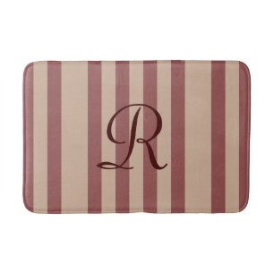 Bourgogne/Tan Gestreepte Monogrammed Pluche Badmat