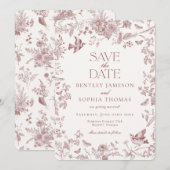 Bourgogne Toile de Jouy Florale Faire-Part de Mari (Devant / Derrière)