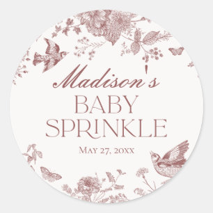 Bourgogne Toile Jouy  Bloemen Baby Sprinkle Ronde Sticker