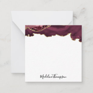 Bourgogne Velvet Agate Geode Script Square 2 Notitiekaartje