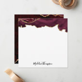 Bourgogne Velvet Agate Geode Script Square Notitiekaartje (Voorkant / Achterkant in situ)