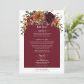 Bourgogne Verbrand Sinaasappel Bloemen Trouwmenu Programma (Staand voorkant)