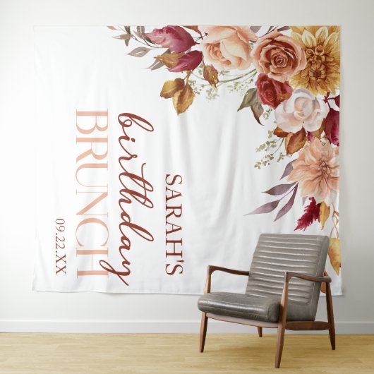 Bourgogne Verbrand Sinaasappel Bloemen Verjaardag Wandkleed (In Situ (horizontaal))