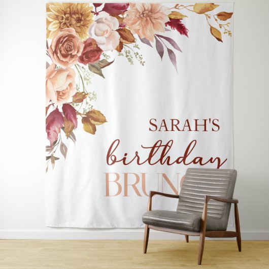 Bourgogne Verbrand Sinaasappel Bloemen Verjaardag Wandkleed (In situ)