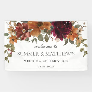 Bourgogne Verbrand Sinaasappel Rust Bloemen Huweli Spandoek