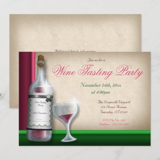 Bourgogne & Vert - Invitations De Dégustation De V (Devant / Derrière)