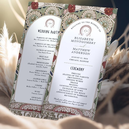 Bourgogne Vintage Wedding Programme Art Nouveau