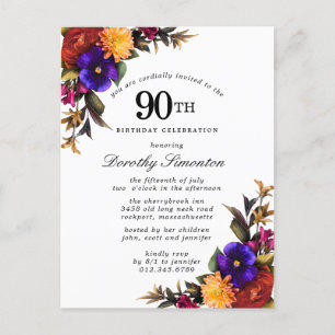 Bourgogne violet jaune 90e anniversaire Invitation