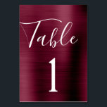 Bourgogne violet Mariage Numéro de table métalliqu<br><div class="desc">Purple Bourgogne - Marsala de canneberge Faux Huile Métallique Script métallique Moderne et élégant Numéro de tableau. Le numéro de table peut être mis à jour et changé sur cette carte bourguignonne d'automne ou de Mariage de automne. Cette carte de numéro de tableau fait partie d'une collection de mariages correspondants...</div>