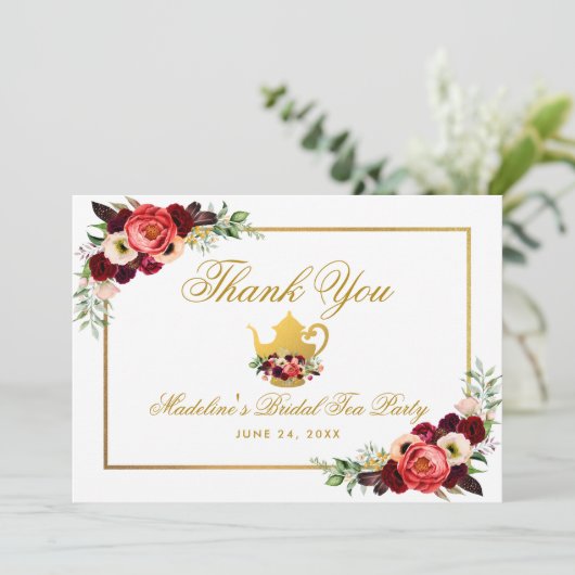 Bourgogne Vrijgezellenfeest Tea Party Boho Bedankt (Staand voorkant)