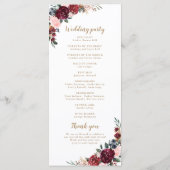 Bourgogne waterverf bloemenboho bruiloft programma (Achterkant)