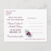 Bourgogne waterverf bloemfoto opslaan datum bruilo aankondigingskaart (Achterkant)