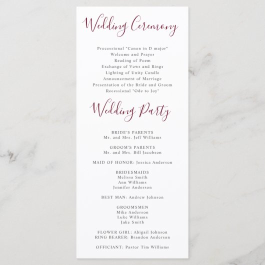 Bourgogne Waterverf Floral bruiloft programma (Achterkant)