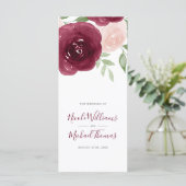 Bourgogne Waterverf Floral bruiloft programma (Staand voorkant)