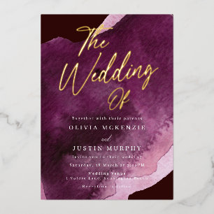 Bourgogne Waterverf Modern Wedding Gold Folie Uitnodiging