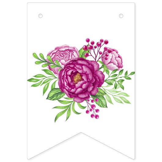 Bourgogne Waterverf Pioenrozen Vrijgezellenfeest Vlaggetjes (Eerste vlag)