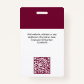 Bourgogne Werknemersnaam Zakelijke Logo QR Code Badge (Achterkant)