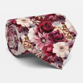 Bourgogne Wijn Boho Waterverf Bloemen Stropdas (Opgerold)