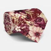 Bourgogne Wijn Boho Waterverf Bloemen Stropdas (Opgerold)