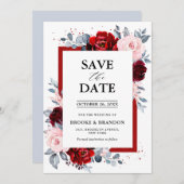 Bourgogne Wijn Dusty Blue Slate Save the Date (Voorkant / Achterkant)