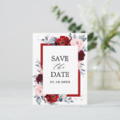 Bourgogne Wijn Dusty Blue Slate Save the Date Briefkaart (Staand voorkant)