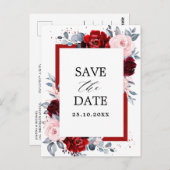 Bourgogne Wijn Dusty Blue Slate Save the Date Briefkaart (Voorkant / Achterkant)
