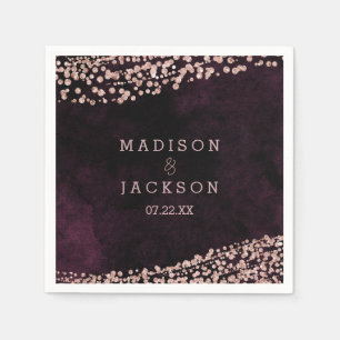 Bourgogne Wijn & Roos Goud Monogram Bruiloft Servetten