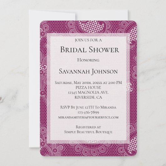 Bourgogne Wine White Lace Floral Vrijgezellenfeest Kaart (Voorkant)