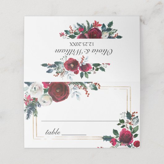 Bourgogne Winter Rozen Foliage Trouwtafel (Buitenkant ongevouwen)