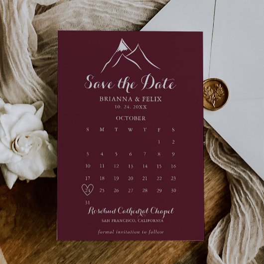 Bourgogne Witte Berg Sla de Datumkalender op Save The Date