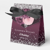 Bourgogne zilveren bloemetjes dank u bruiloft bedankdoosjes (Voorkant Zijde)