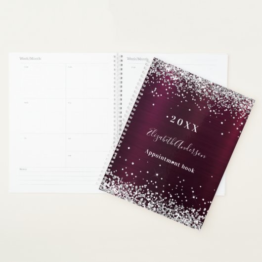 Bourgogne zilveren glitter naam 2026 planner (Display)