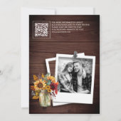 Bourgogne Zonnebloemen Hout QR Code Trouwfoto Save The Date (Achterkant)