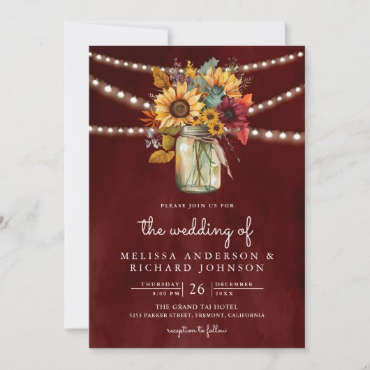 Bourgogne Zonnebloemen Mason Jar Alles in een brui Kaart (Voorkant)