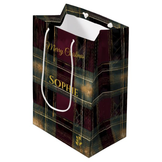 Bourgogne, zwart en goud geplakt Kerstmis Custom Medium Cadeauzakje (Voorkant Gekanteld)