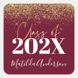 Bourgognig modern glitter afstuderen klasse vierkante sticker