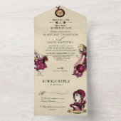 Bourgognige Alice in Wonderland Weddenschap All In One Uitnodiging (Binnen)