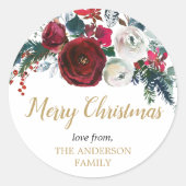 Bourgognige kerstflora ronde sticker (Voorkant)